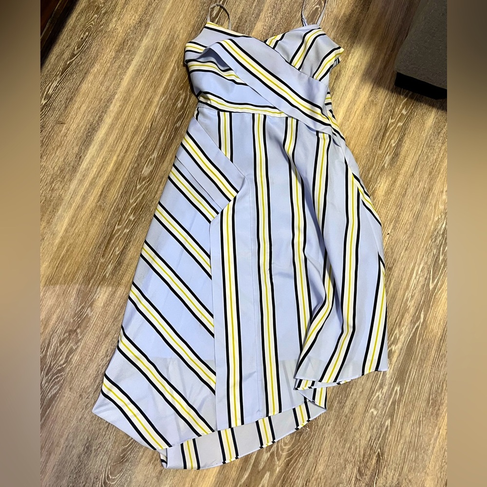 Banana Republic Light Blue Yellow Striped Asymmetrical Midi Dress